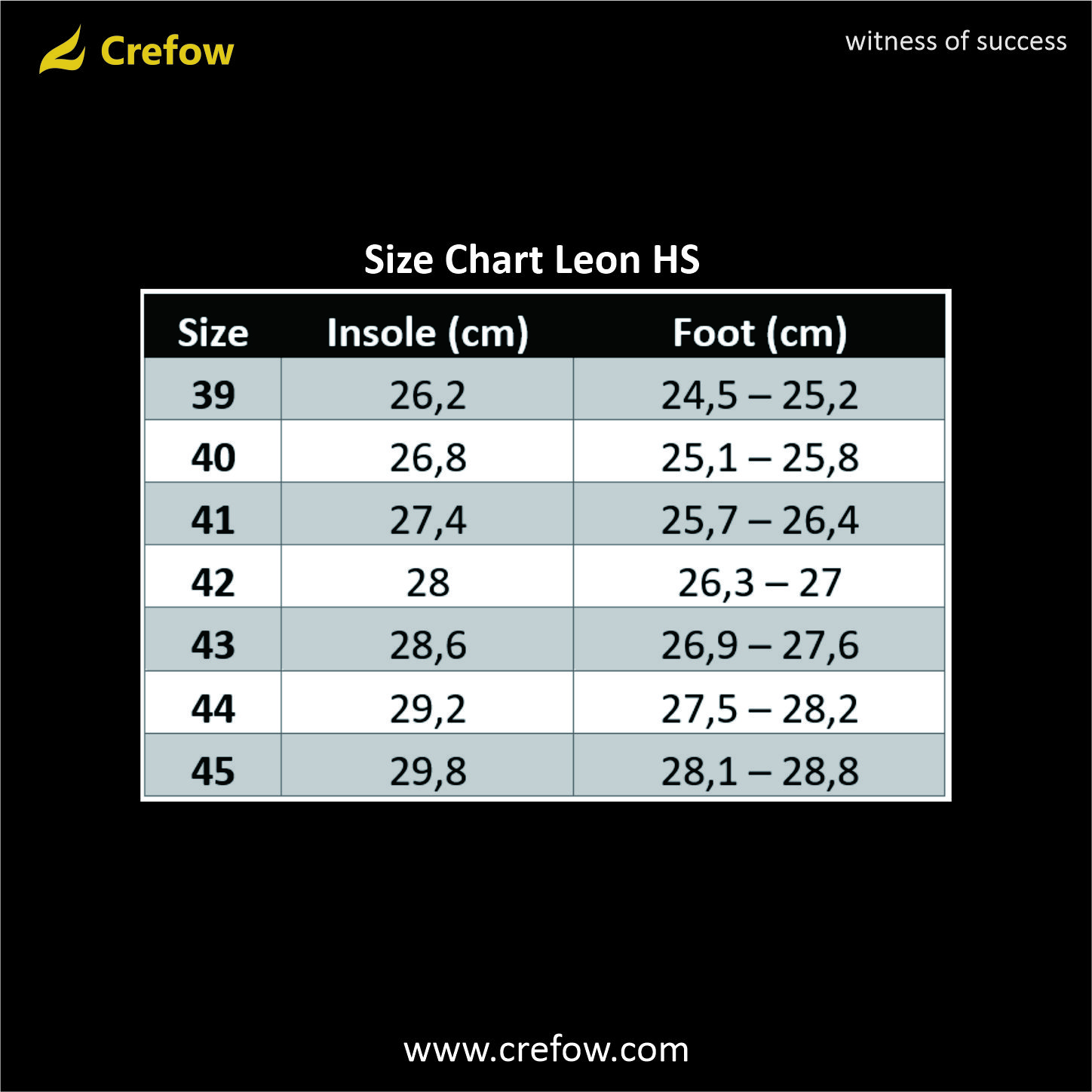 Size Chart Leon HS Black