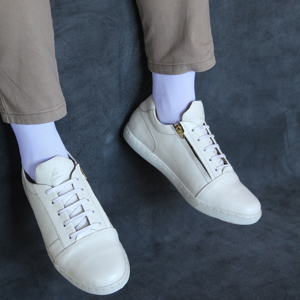 Vecko Zipper White Men Leather Sneakers