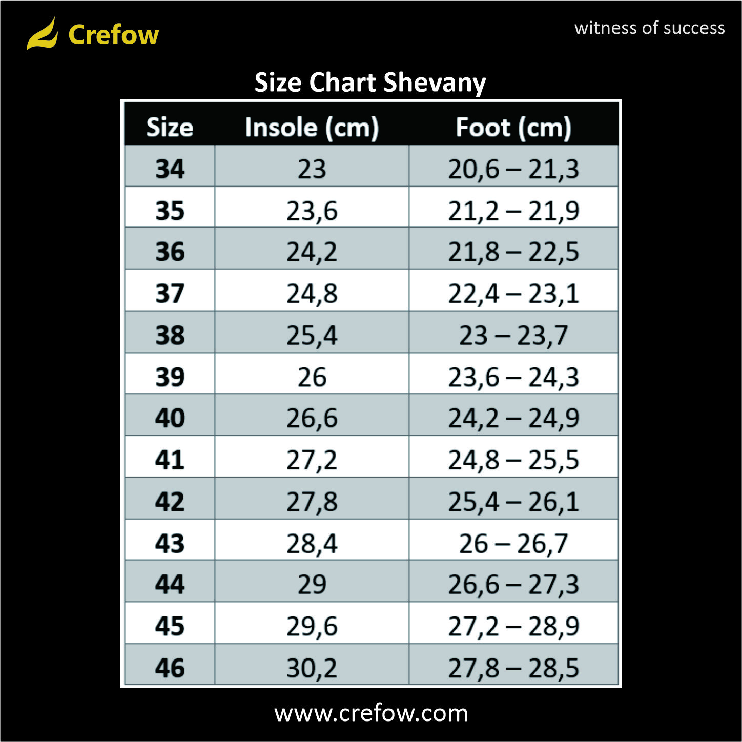 Size Chart Shevany Black
