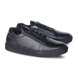 Vecko Zipper Black Men Leather Sneakers