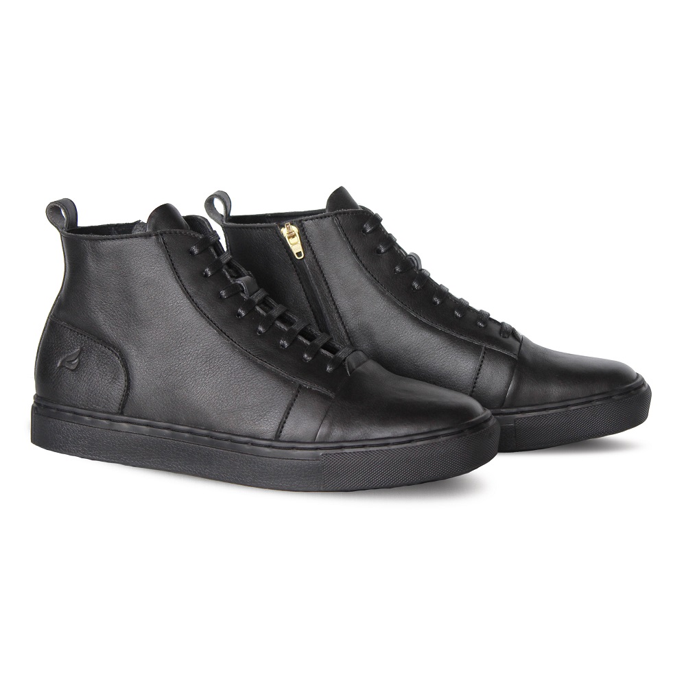 Vecko Boots Zipper Black Men Leather Sneakers