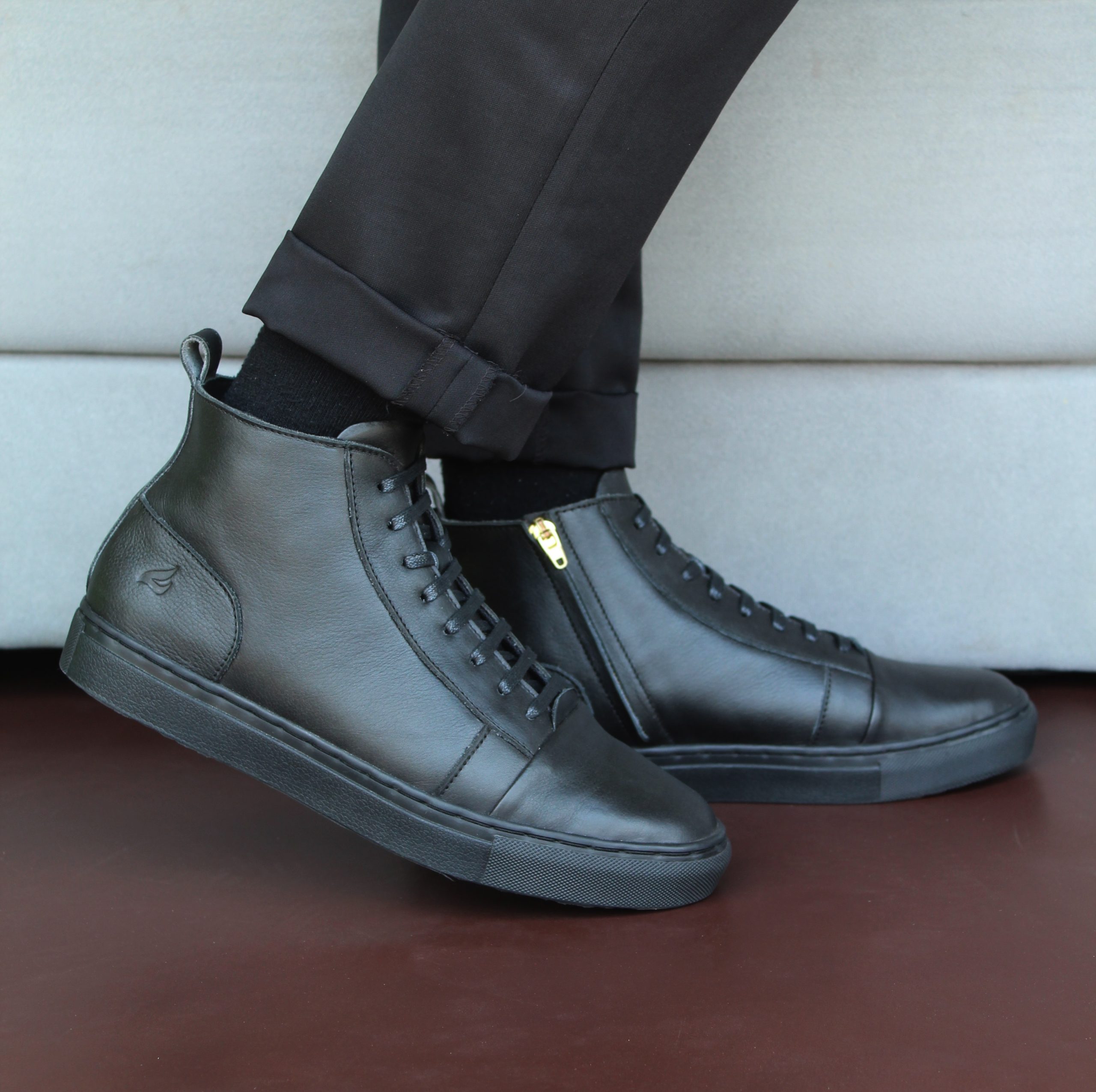Vecko Boots Zipper Black Men Leather Sneakers