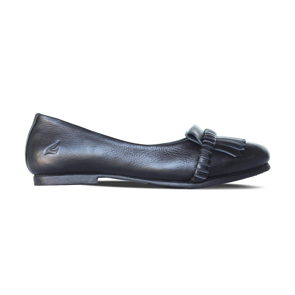 Liona Black Women Leather Flat Shoes