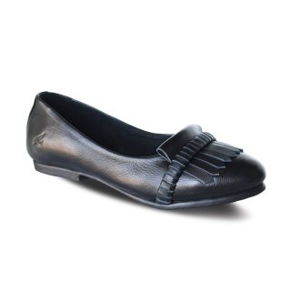 Liona Black Women Leather Flat Shoes