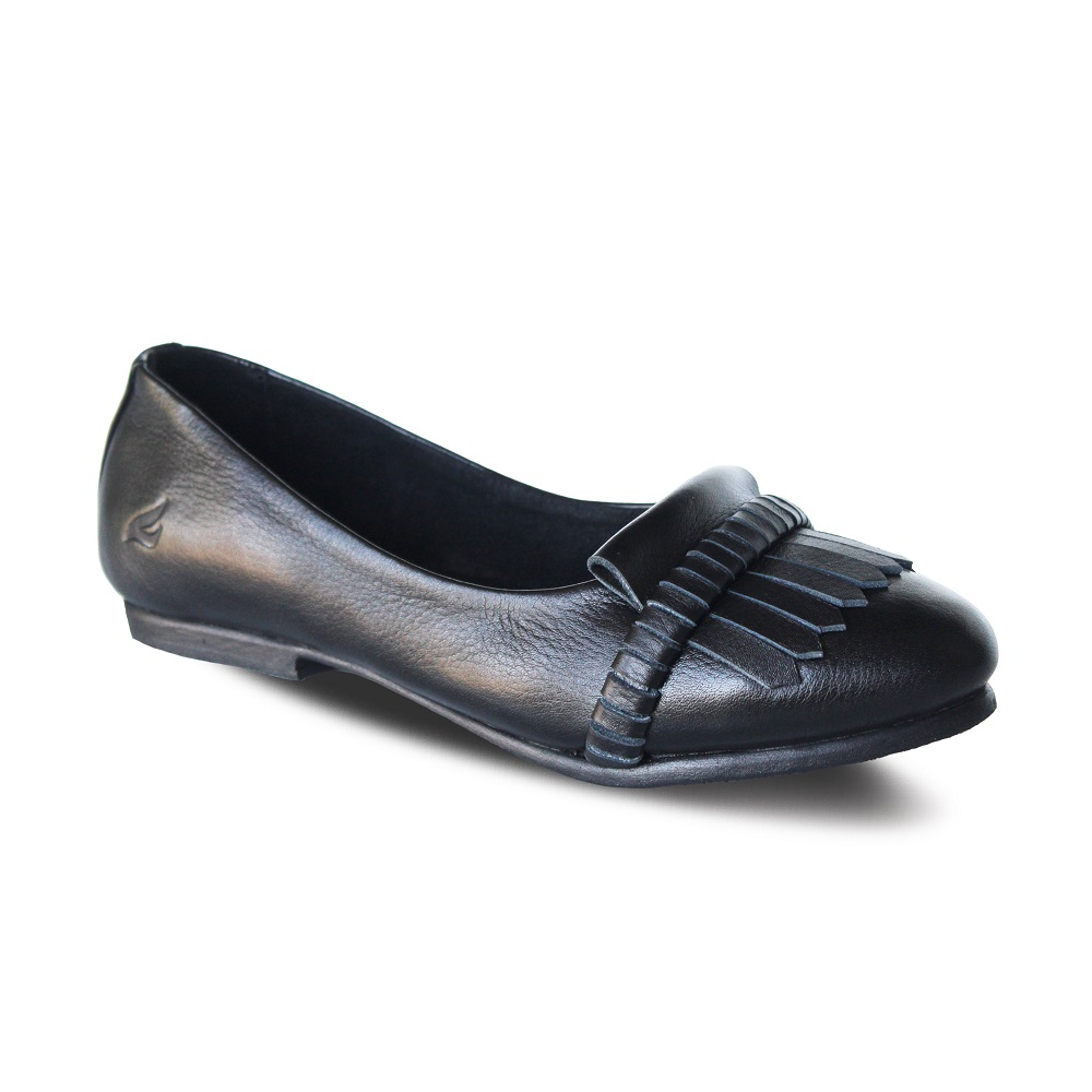 Liona Black Women Leather Flat Shoes