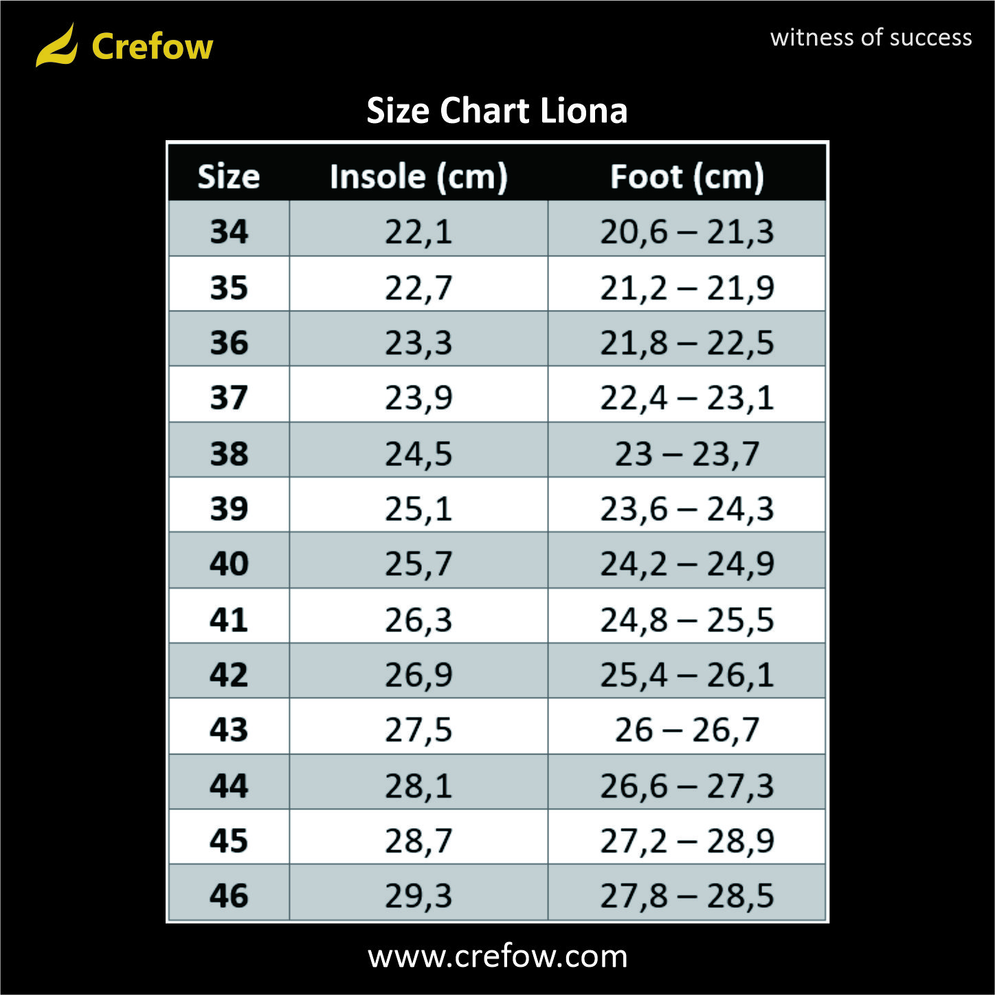 Size Chart Liona