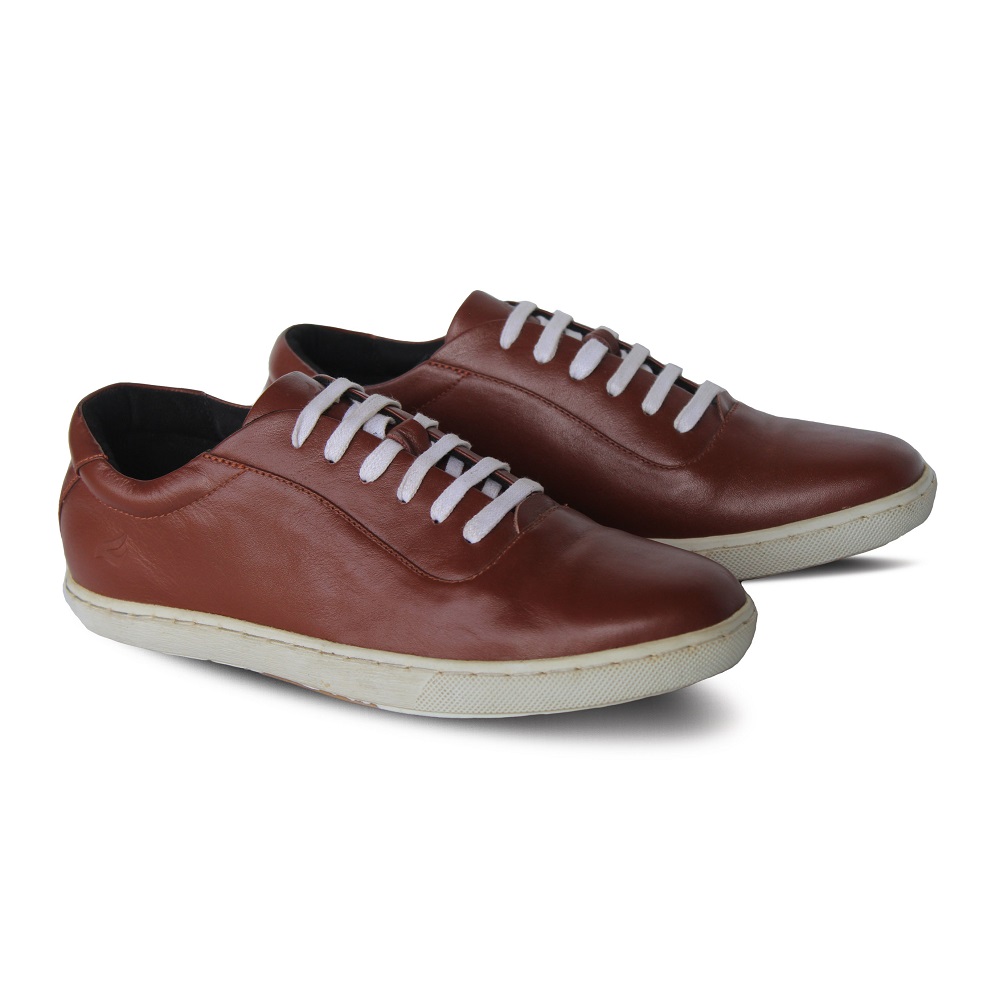 Oxvan Red Brick White Oxford Sneakers Leather