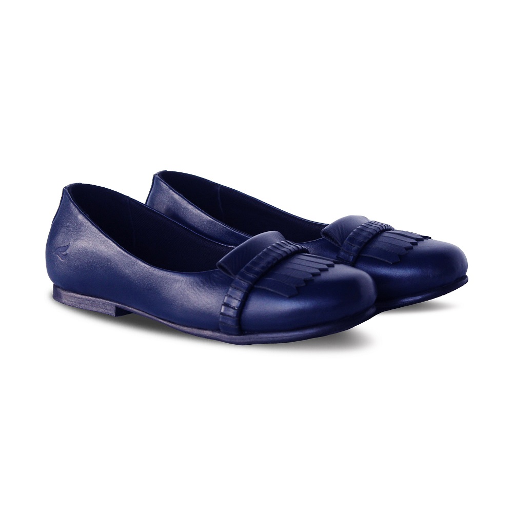 Liona Navy Blue Women Leather Flat Shoes