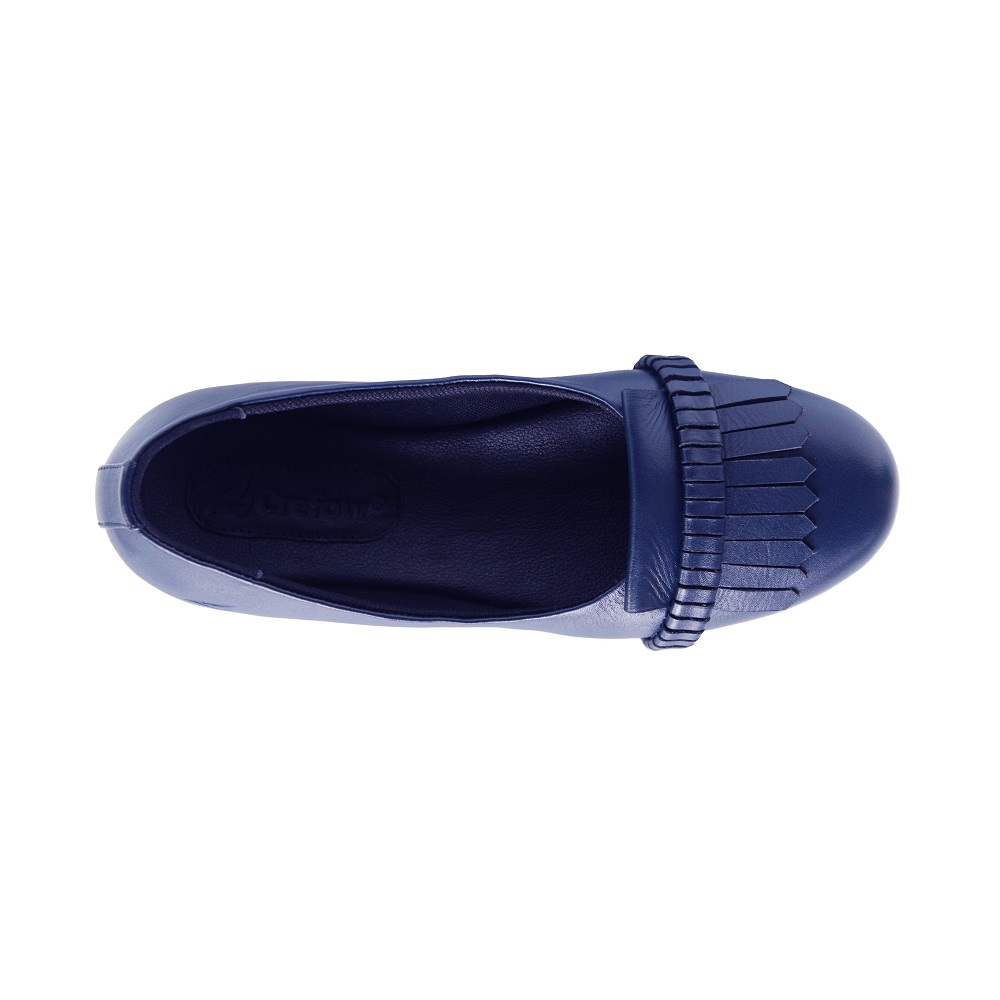 Liona Navy Blue Women Leather Flat Shoes