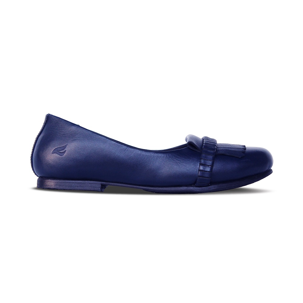 Liona Navy Blue Women Leather Flat Shoes