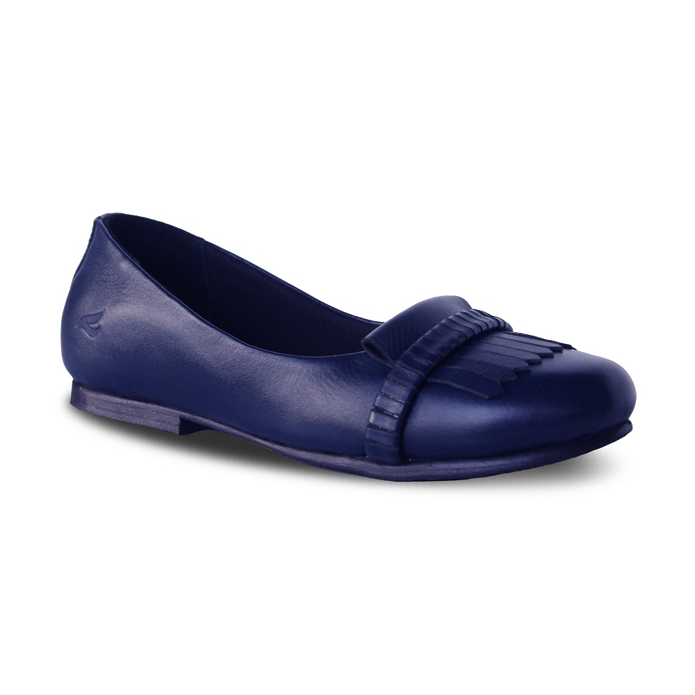 Liona Navy Blue Women Leather Flat Shoes