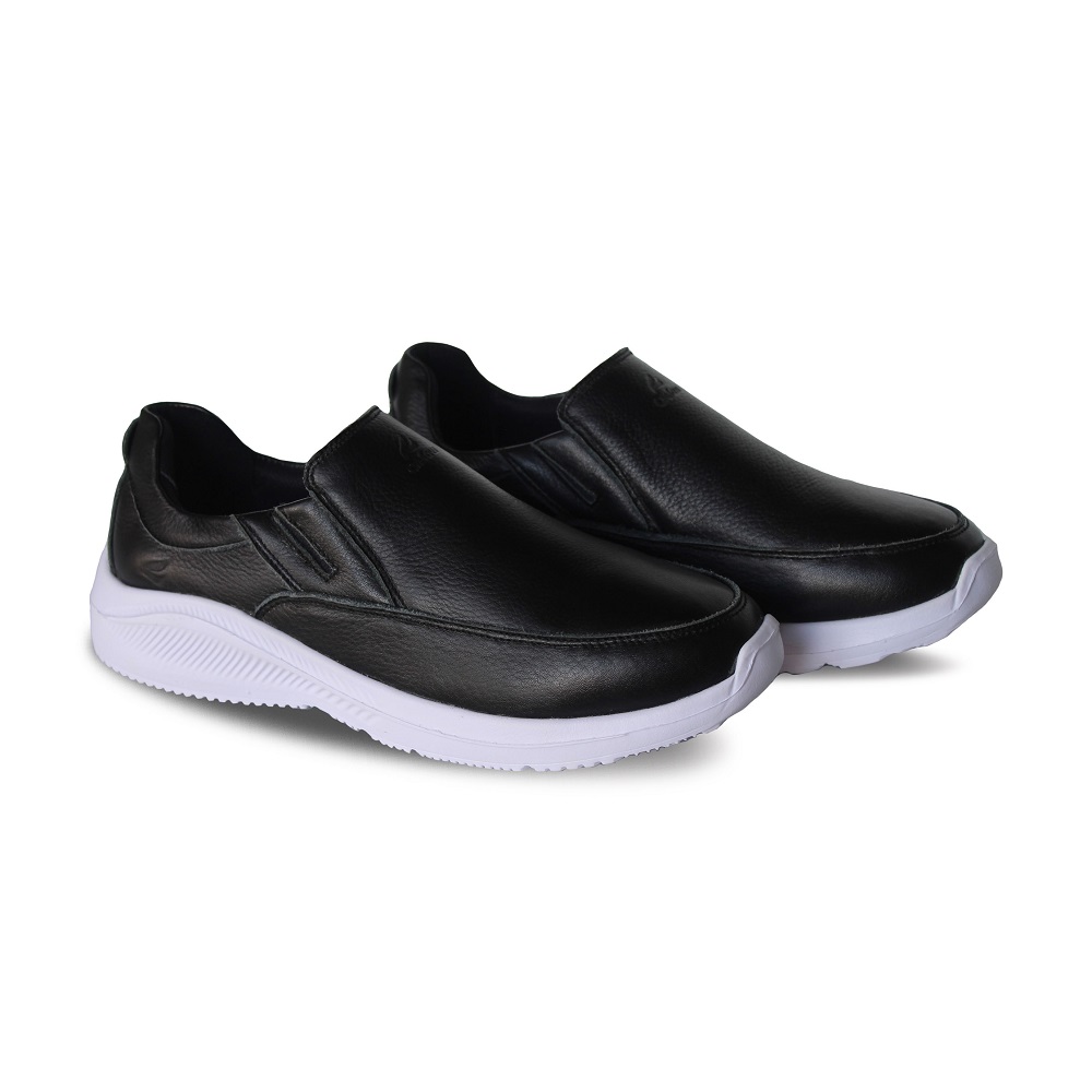 Reno Black White Leather Slip On