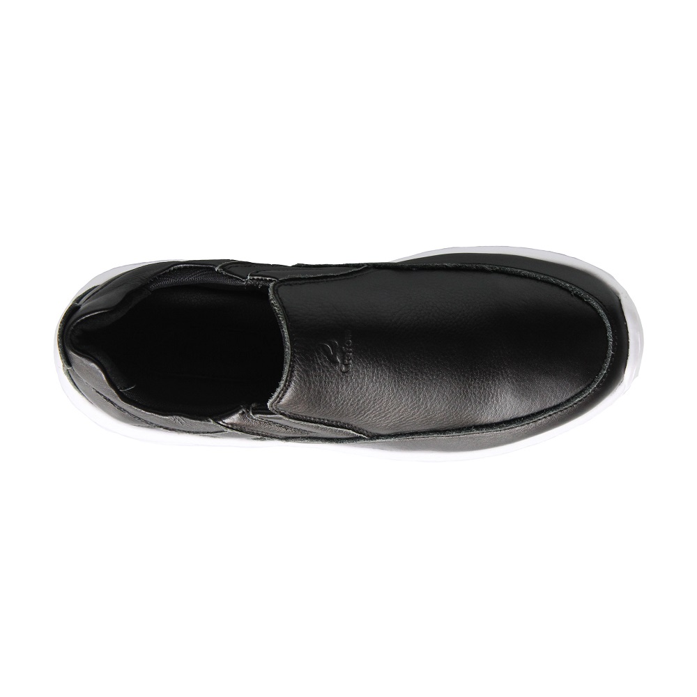 Reno Black White Leather Slip On