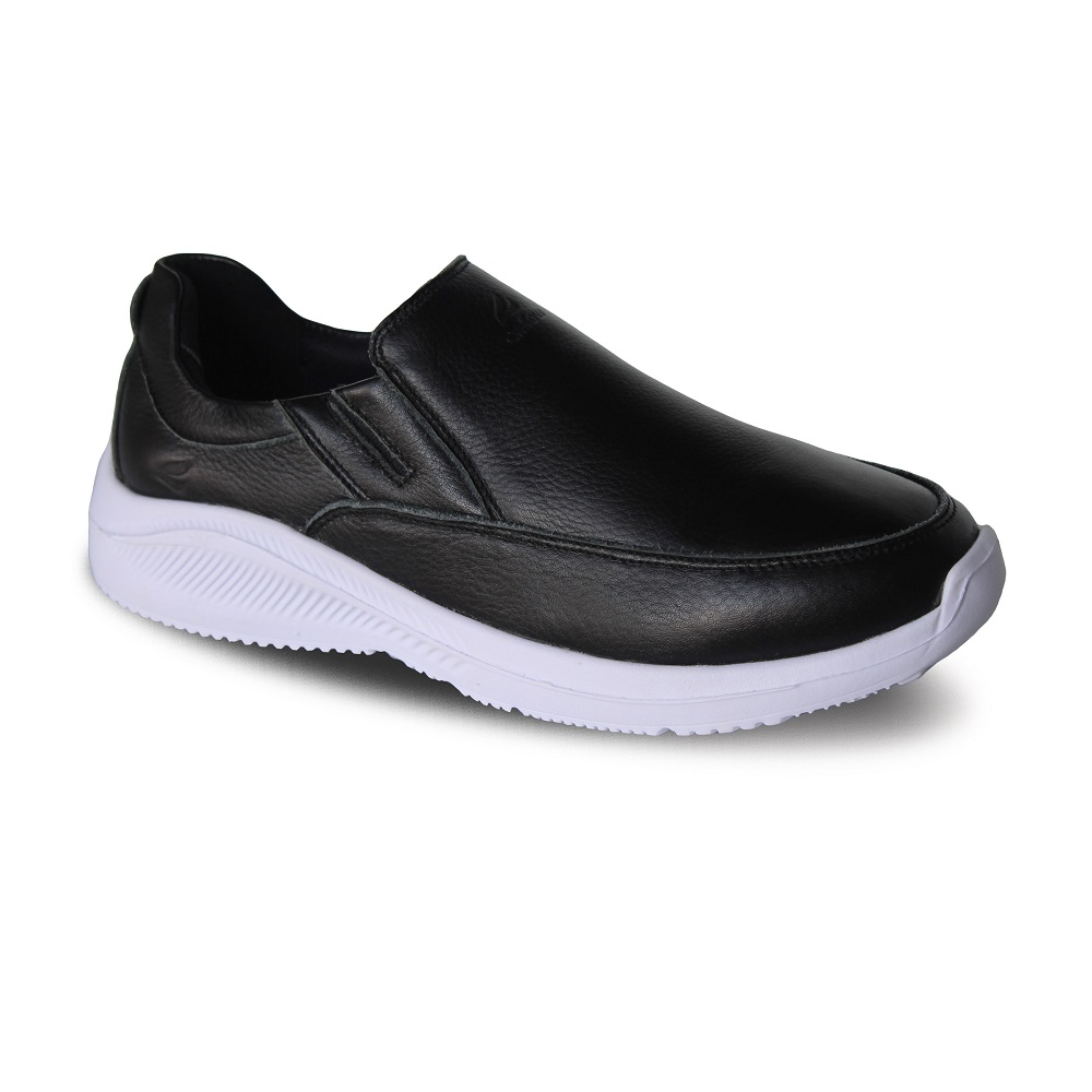 Reno Black White Leather Slip On