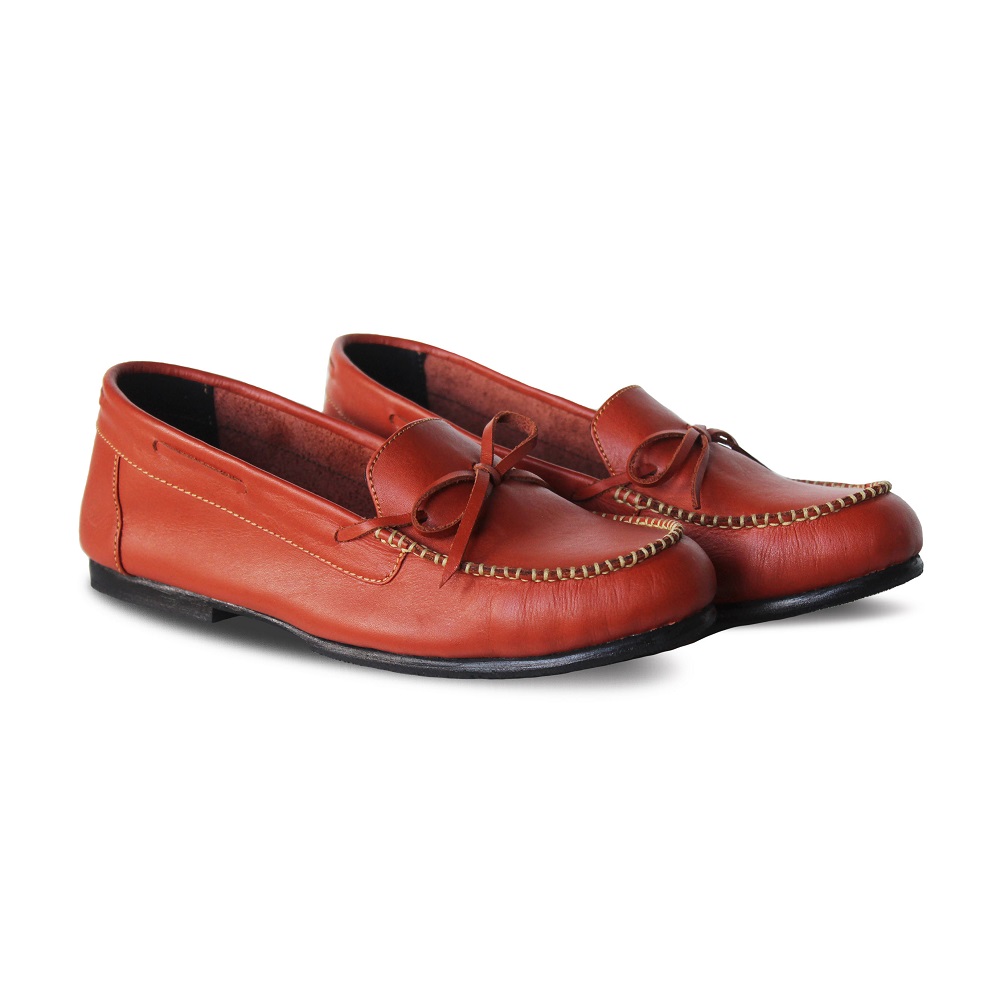 Seina Red Brick Women Leather Loafers Shoes